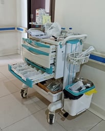 Fully stocked medical equipment cart