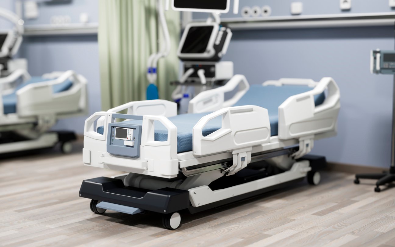3D illustration of medical bed and ventilator in the hospital