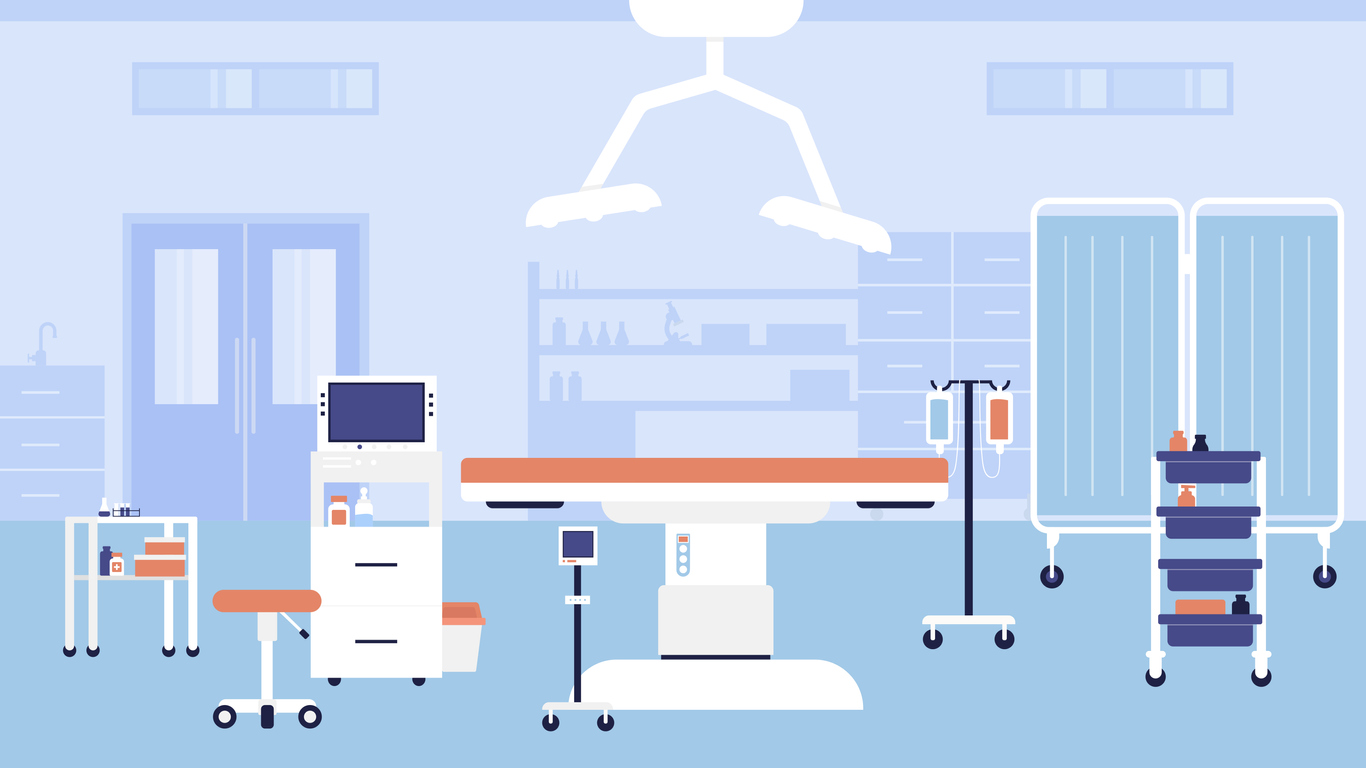 Hospital room interior vector illustration with modern clinic medical furniture